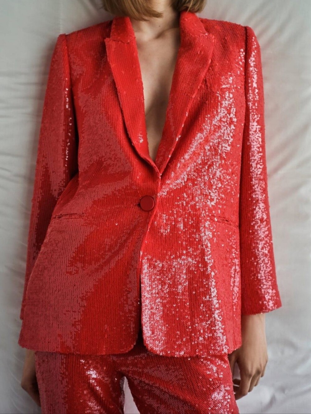Zara Red Sequin Blazer Jacket